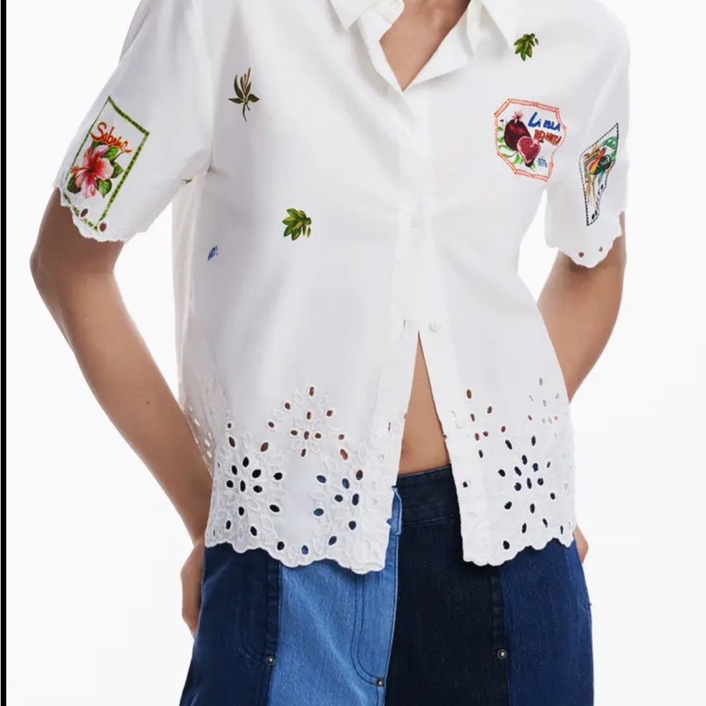 Desigual White Button Down Shirt. NWT - Picture 2 of 6